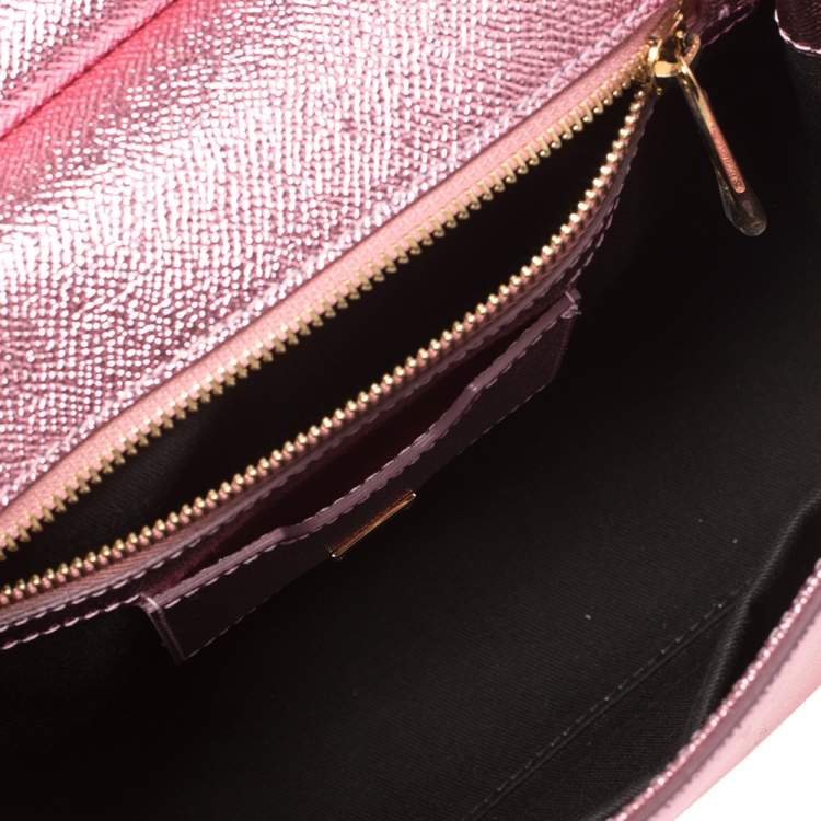 Pre Owned Dolce & Gabbana Metallic Pink Leather Medium Miss Sicily Top Handle Bag