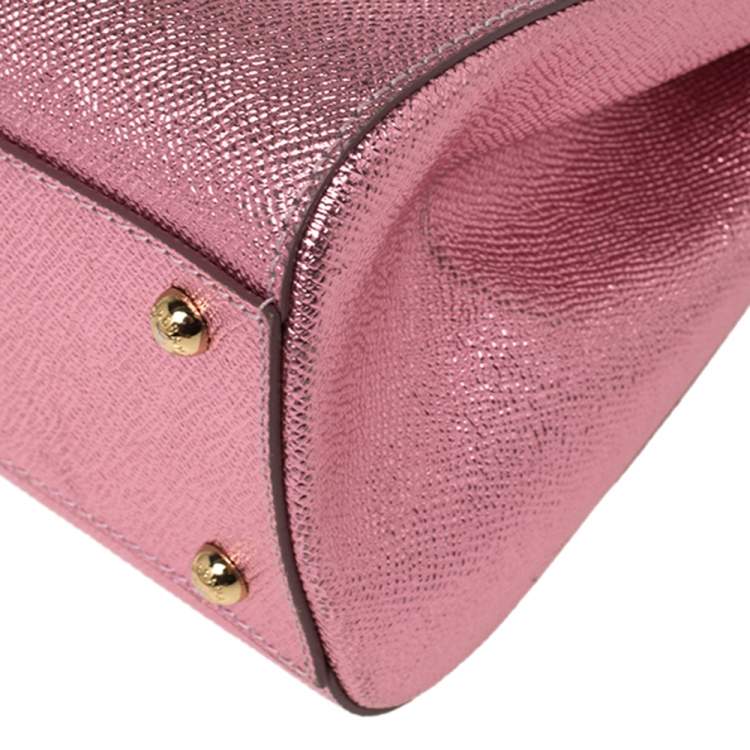 Pre Owned Dolce & Gabbana Metallic Pink Leather Medium Miss Sicily Top Handle Bag