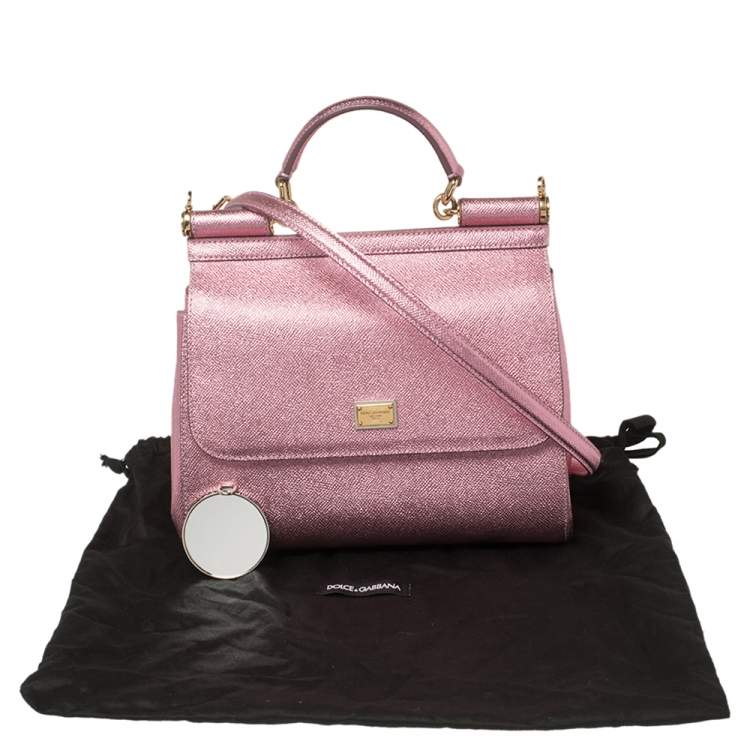 Pre Owned Dolce & Gabbana Metallic Pink Leather Medium Miss Sicily Top Handle Bag