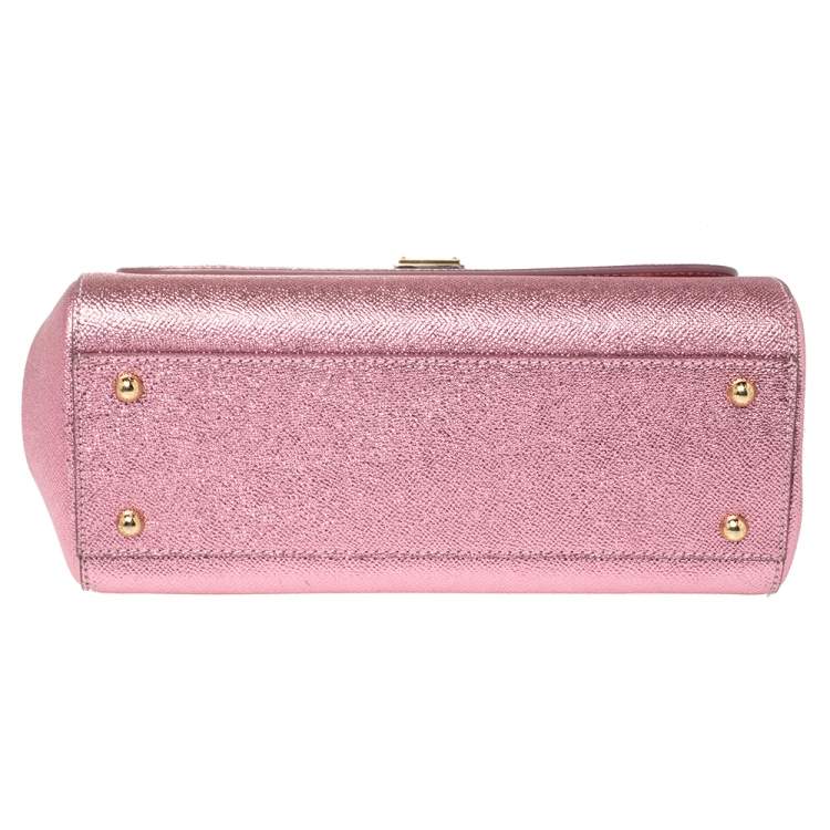Pre Owned Dolce & Gabbana Metallic Pink Leather Medium Miss Sicily Top Handle Bag