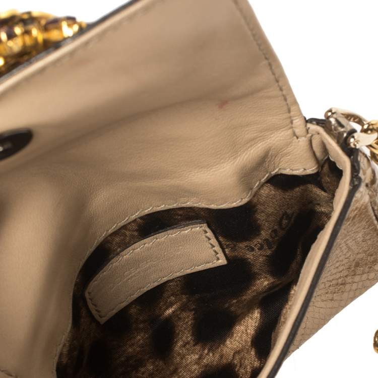 Pre Owned Dolce & Gabbana Gold Snakeskin Crystal Embellished Chain Pouch