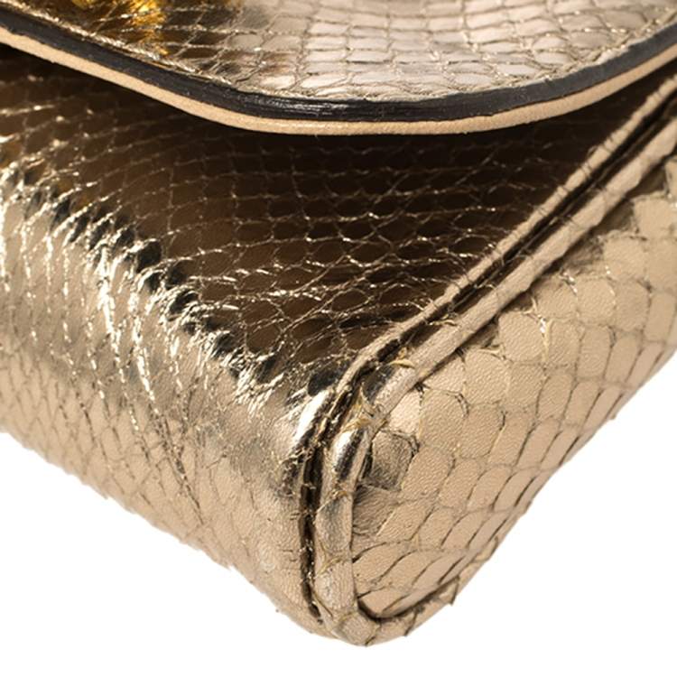 Pre Owned Dolce & Gabbana Gold Snakeskin Crystal Embellished Chain Pouch