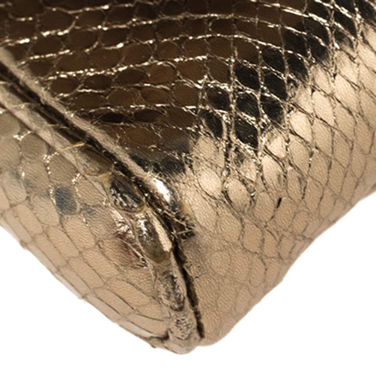 Pre Owned Dolce & Gabbana Gold Snakeskin Crystal Embellished Chain Pouch