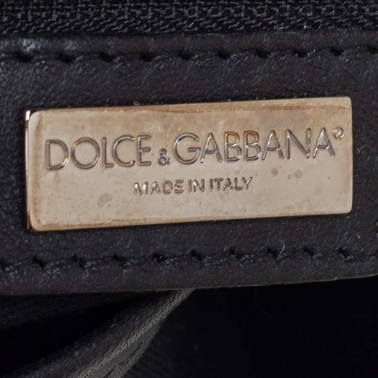 Pre Owned Dolce & Gabbana Black/Brown Leopard Print Coated Canvas Large Miss Sicily Top Handle Bag