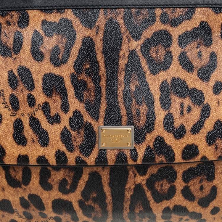 Pre Owned Dolce & Gabbana Black/Brown Leopard Print Coated Canvas Large Miss Sicily Top Handle Bag