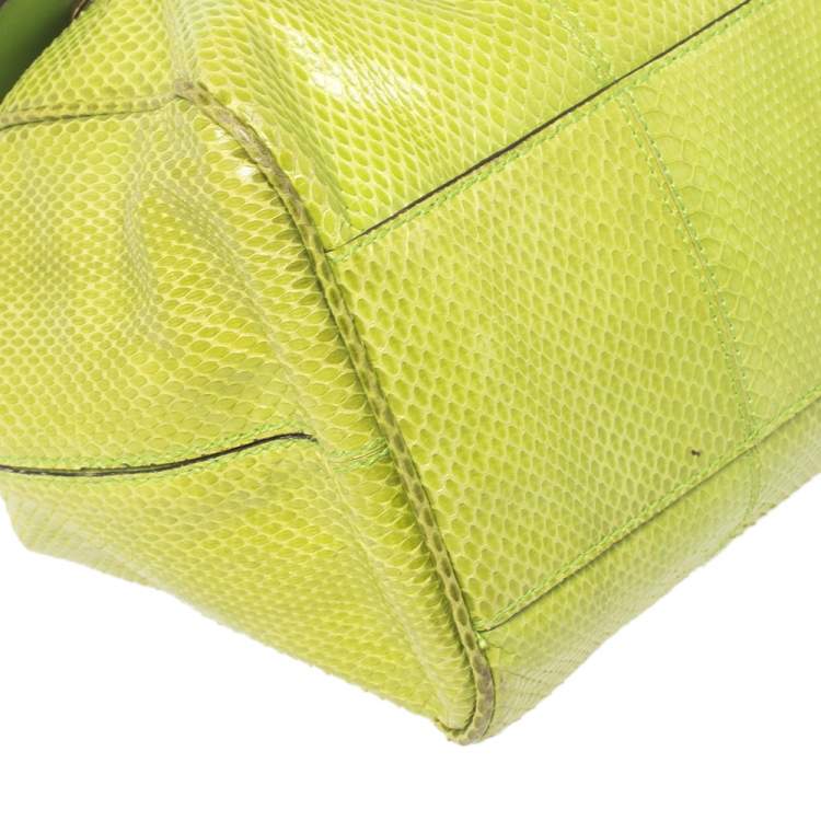 Pre Owned Dolce & Gabbana Green Snakeskin Large Miss Sicily Top Handle Bag