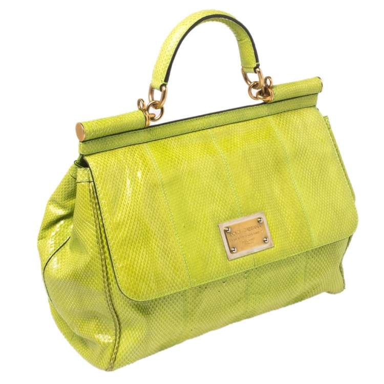 Pre Owned Dolce & Gabbana Green Snakeskin Large Miss Sicily Top Handle Bag
