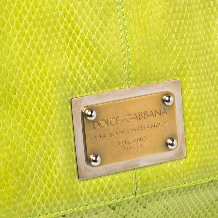 Pre Owned Dolce & Gabbana Green Snakeskin Large Miss Sicily Top Handle Bag