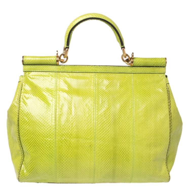 Pre Owned Dolce & Gabbana Green Snakeskin Large Miss Sicily Top Handle Bag