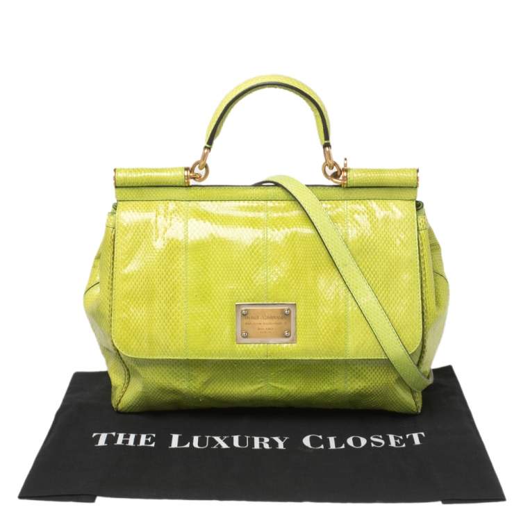 Pre Owned Dolce & Gabbana Green Snakeskin Large Miss Sicily Top Handle Bag