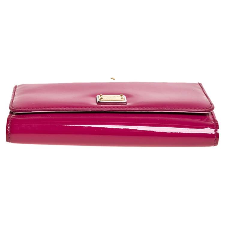 Pre Owned Dolce & Gabbana Pink Patent Leather Wallet On Chain