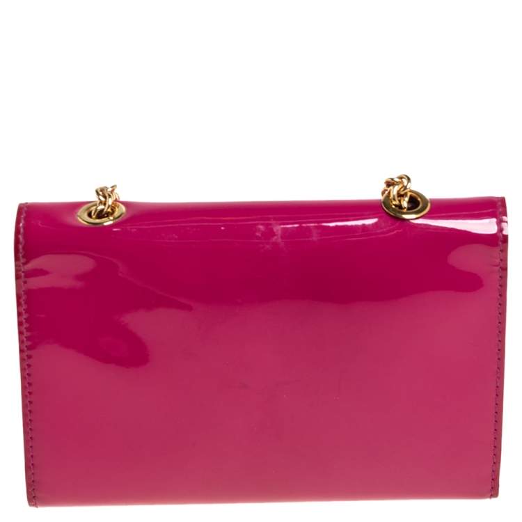 Pre Owned Dolce & Gabbana Pink Patent Leather Wallet On Chain