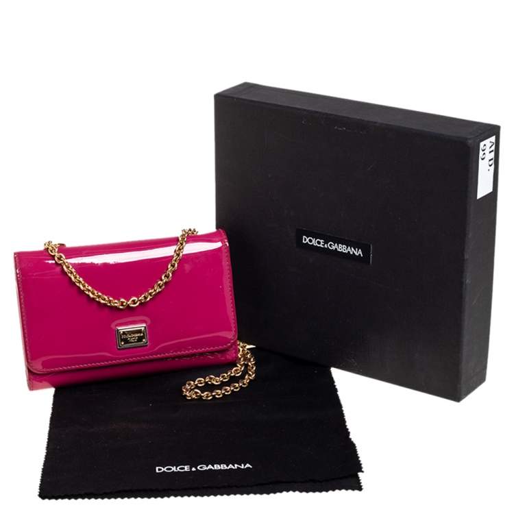 Pre Owned Dolce & Gabbana Pink Patent Leather Wallet On Chain