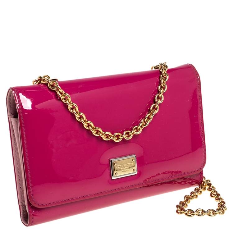 Pre Owned Dolce & Gabbana Pink Patent Leather Wallet On Chain