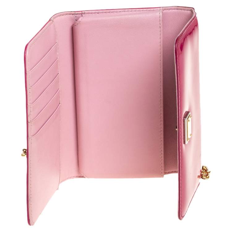 Pre Owned Dolce & Gabbana Pink Patent Leather Wallet On Chain