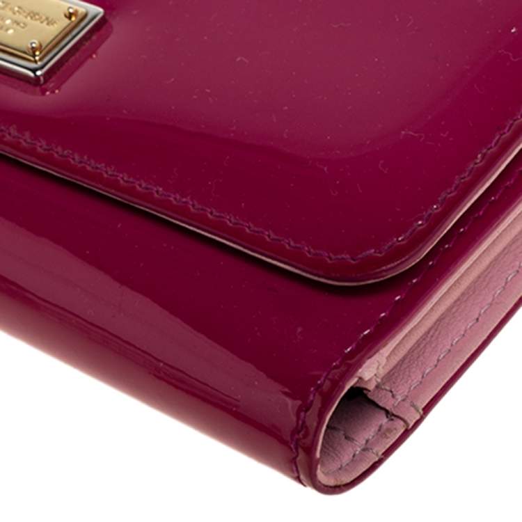Pre Owned Dolce & Gabbana Pink Patent Leather Wallet On Chain