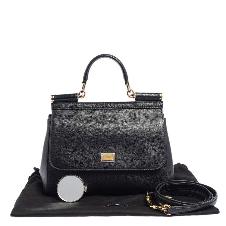 Pre Owned Dolce & Gabbana Black Leather Medium Miss Sicily Top Handle Bag