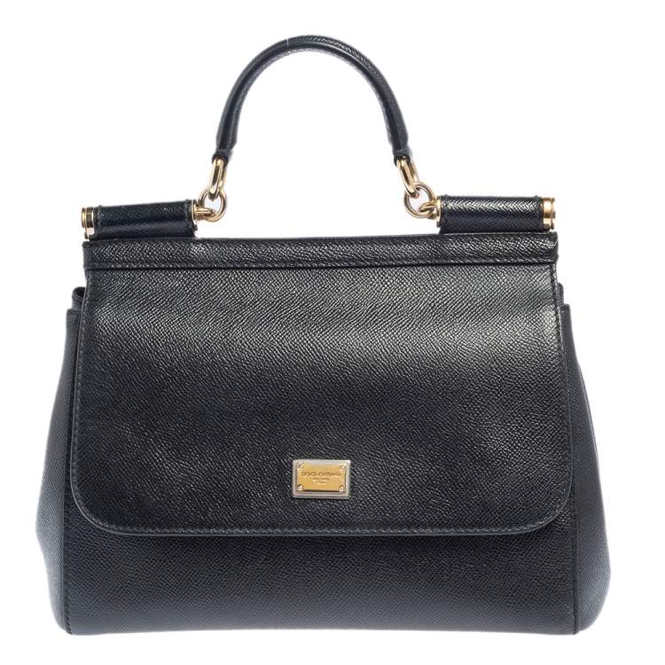Pre Owned Dolce & Gabbana Black Leather Medium Miss Sicily Top Handle Bag