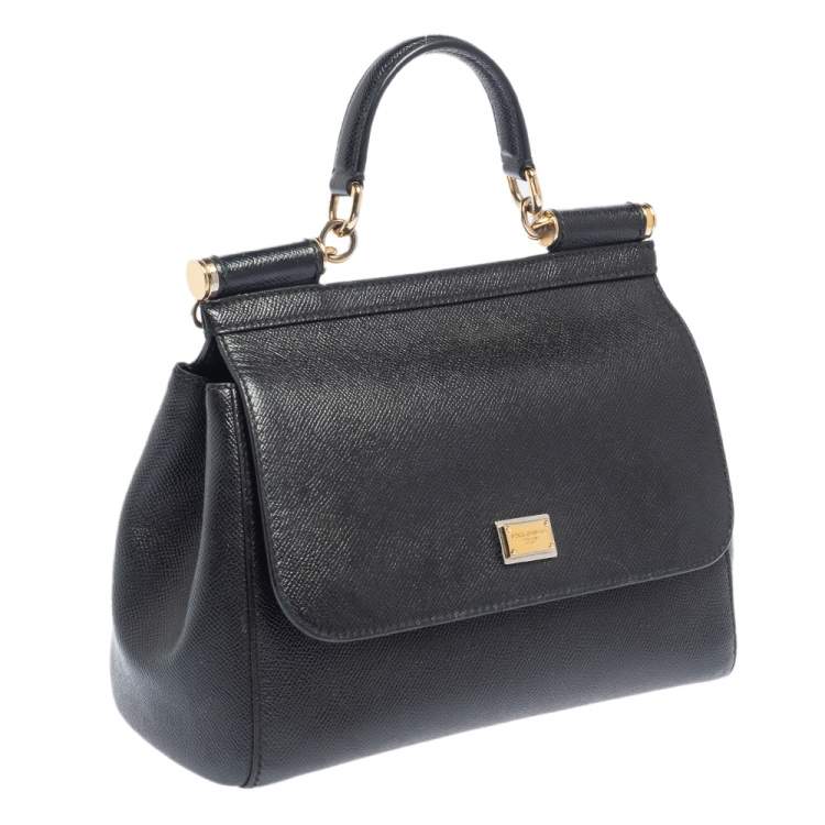 Pre Owned Dolce & Gabbana Black Leather Medium Miss Sicily Top Handle Bag