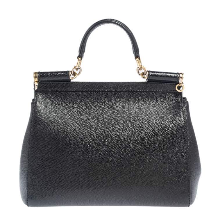 Pre Owned Dolce & Gabbana Black Leather Medium Miss Sicily Top Handle Bag