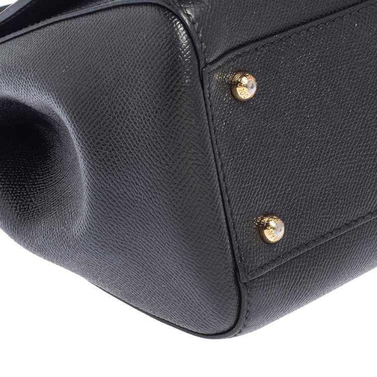 Pre Owned Dolce & Gabbana Black Leather Medium Miss Sicily Top Handle Bag