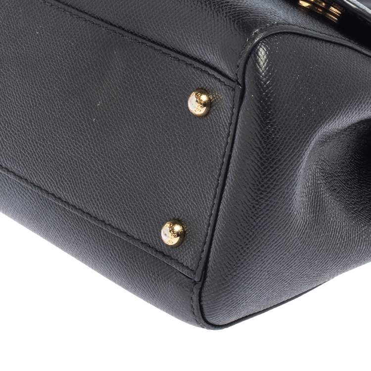 Pre Owned Dolce & Gabbana Black Leather Medium Miss Sicily Top Handle Bag