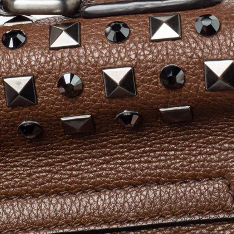 Pre Owned Dolce & Gabbana Brown Leather Medium Monica Studded Top Handle Bag