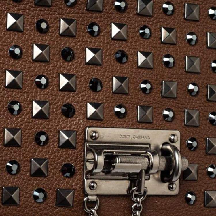 Pre Owned Dolce & Gabbana Brown Leather Medium Monica Studded Top Handle Bag