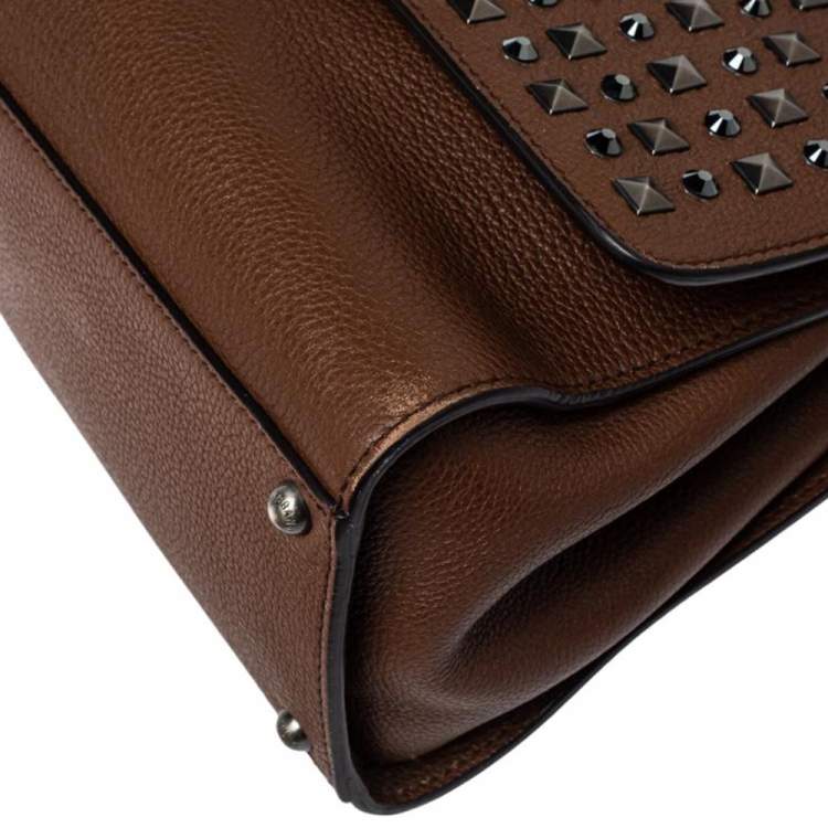 Pre Owned Dolce & Gabbana Brown Leather Medium Monica Studded Top Handle Bag