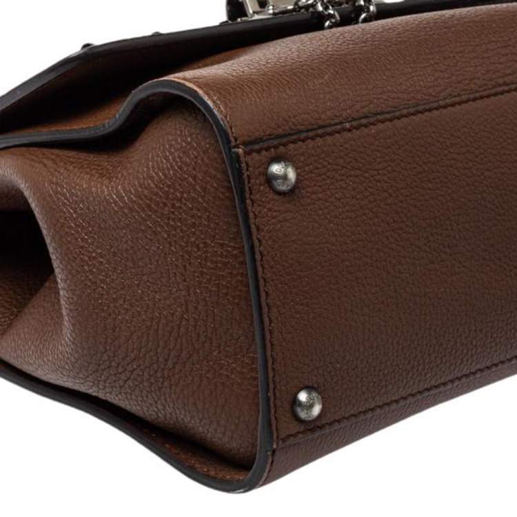 Pre Owned Dolce & Gabbana Brown Leather Medium Monica Studded Top Handle Bag