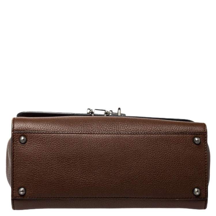 Pre Owned Dolce & Gabbana Brown Leather Medium Monica Studded Top Handle Bag