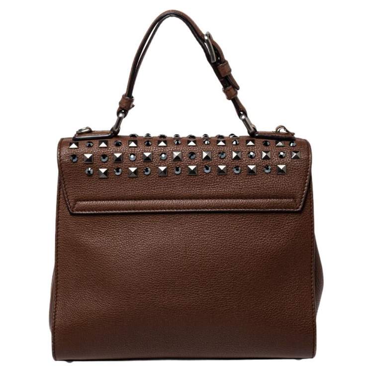 Pre Owned Dolce & Gabbana Brown Leather Medium Monica Studded Top Handle Bag