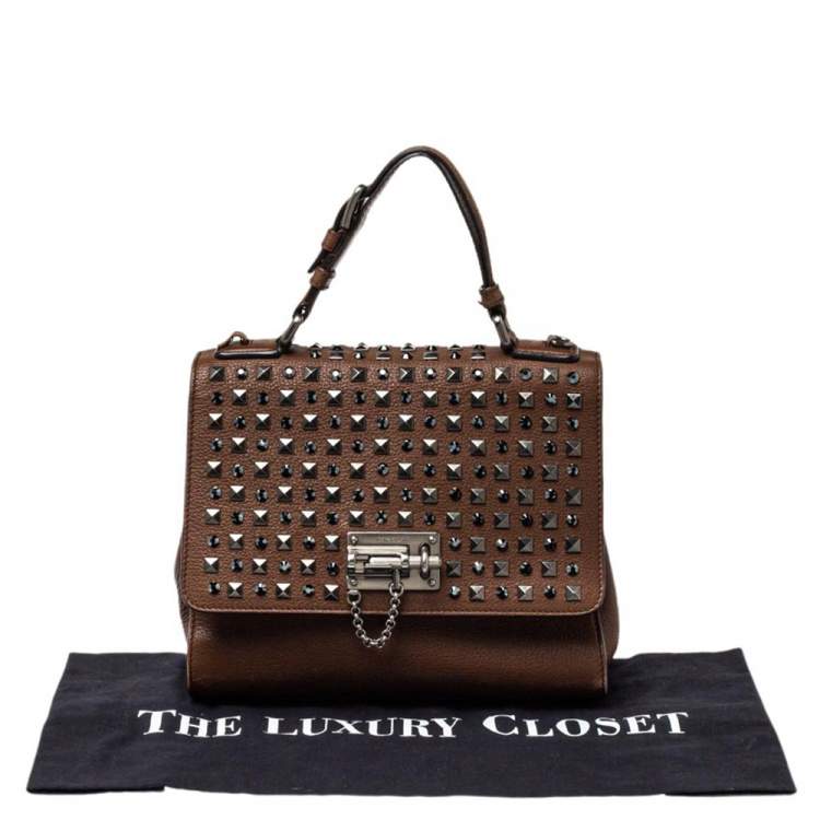 Pre Owned Dolce & Gabbana Brown Leather Medium Monica Studded Top Handle Bag