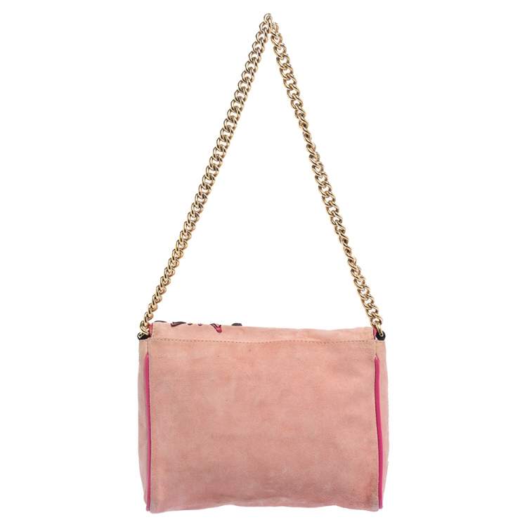 Pre Owned Dolce & Gabbana Pink Suede Flap Chain Crossbody Bag