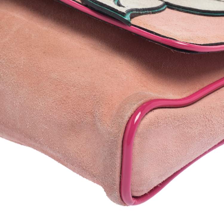 Pre Owned Dolce & Gabbana Pink Suede Flap Chain Crossbody Bag