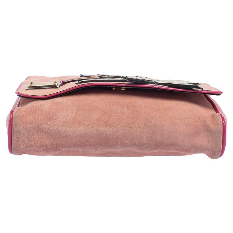 Pre Owned Dolce & Gabbana Pink Suede Flap Chain Crossbody Bag