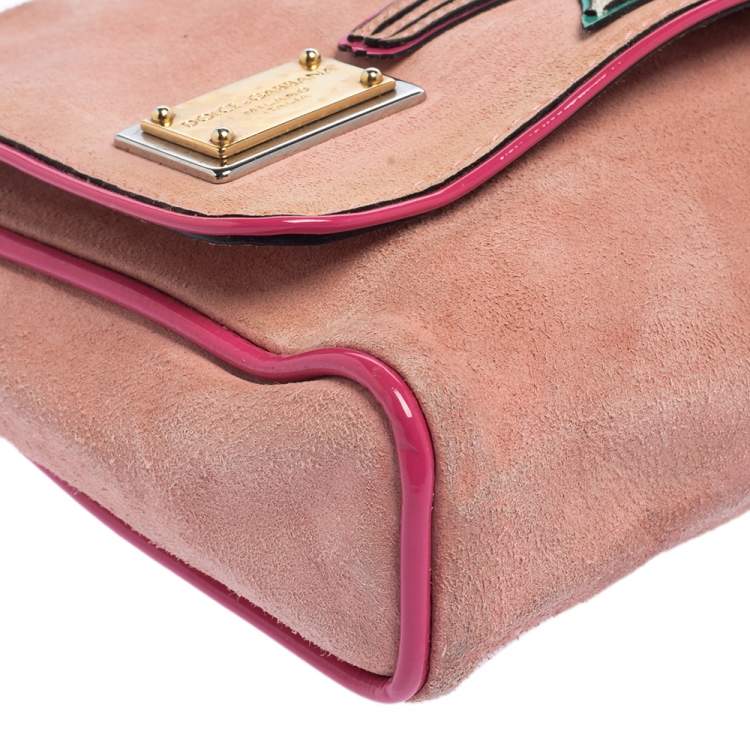 Pre Owned Dolce & Gabbana Pink Suede Flap Chain Crossbody Bag
