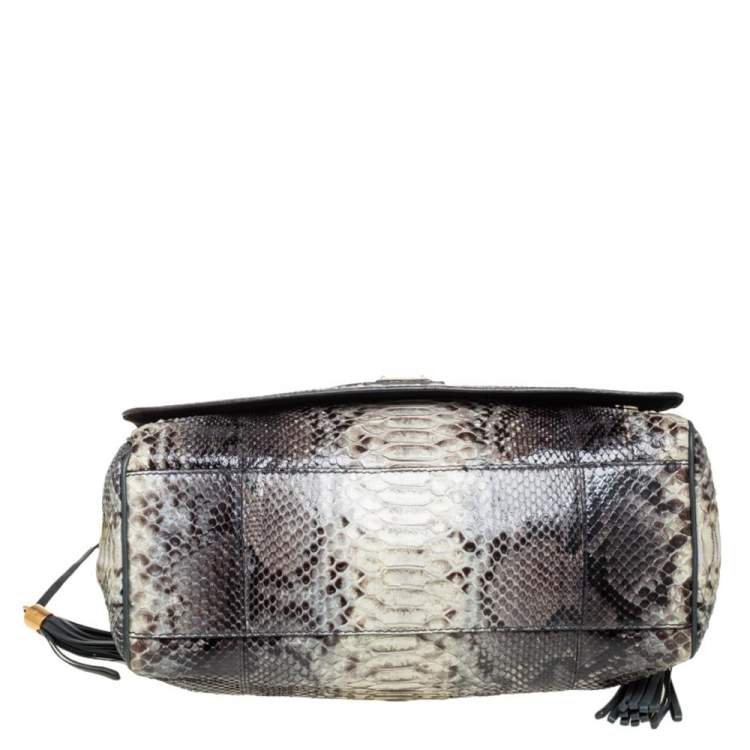 Pre Owned Dolce & Gabbana Grey/Teal Python and Leather Tassel Studded Top Handle Bag