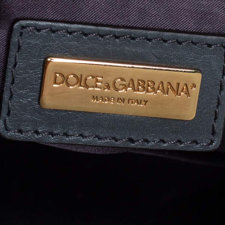 Pre Owned Dolce & Gabbana Grey/Teal Python and Leather Tassel Studded Top Handle Bag