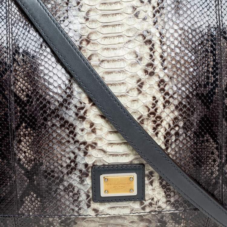 Pre Owned Dolce & Gabbana Grey/Teal Python and Leather Tassel Studded Top Handle Bag