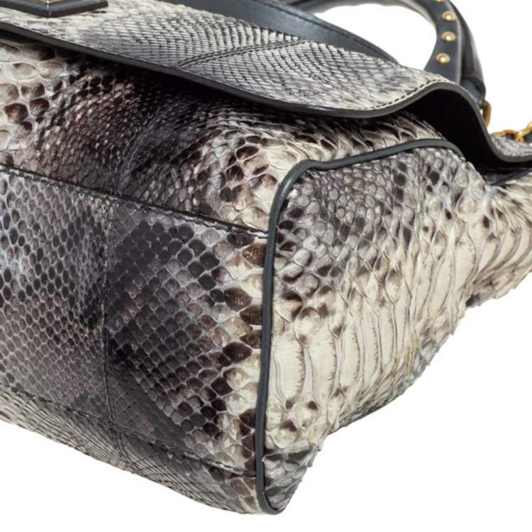 Pre Owned Dolce & Gabbana Grey/Teal Python and Leather Tassel Studded Top Handle Bag