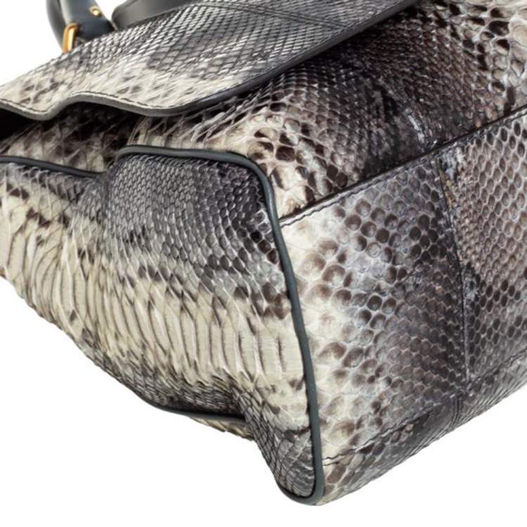 Pre Owned Dolce & Gabbana Grey/Teal Python and Leather Tassel Studded Top Handle Bag