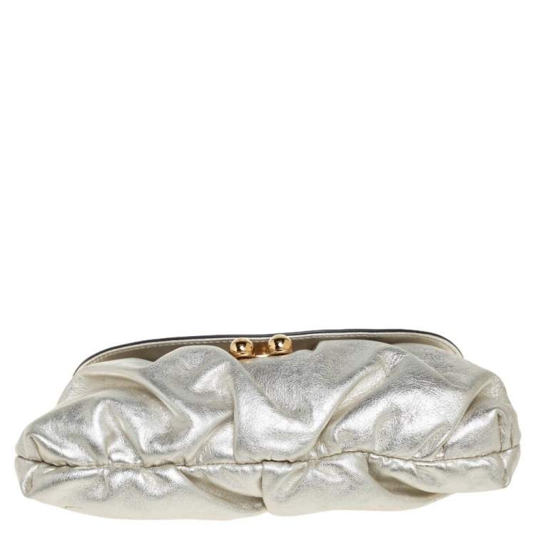 Pre Owned Dolce & Gabbana Gold/Black Patent and Leather Miss Pretty Lock Clutch