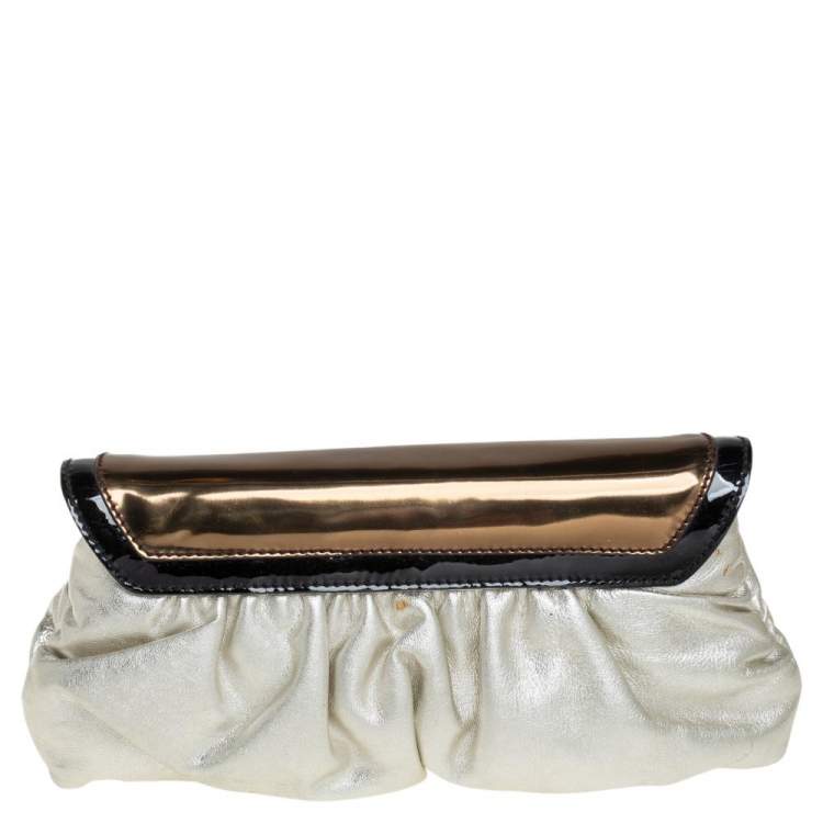Pre Owned Dolce & Gabbana Gold/Black Patent and Leather Miss Pretty Lock Clutch