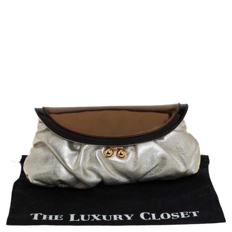 Pre Owned Dolce & Gabbana Gold/Black Patent and Leather Miss Pretty Lock Clutch