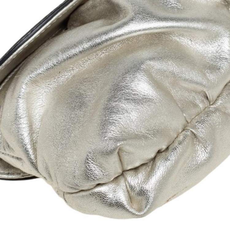 Pre Owned Dolce & Gabbana Gold/Black Patent and Leather Miss Pretty Lock Clutch