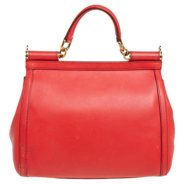 Pre Owned Dolce &Gabbana Orange Leather Embellished Miss Sicily Top Handle Bag