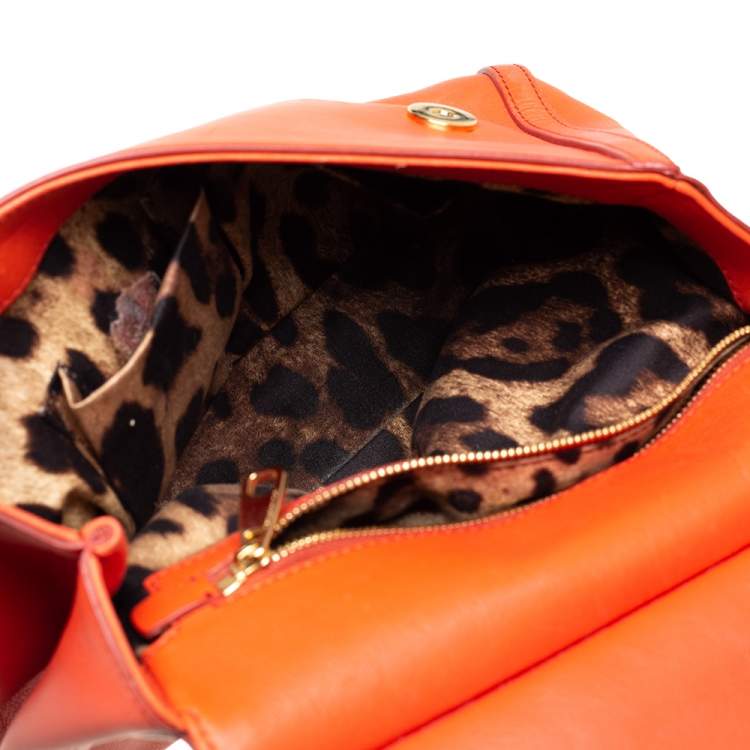 Pre Owned Dolce &Gabbana Orange Leather Embellished Miss Sicily Top Handle Bag