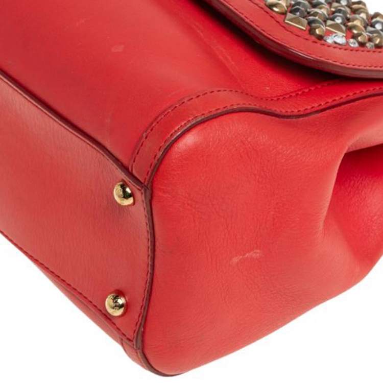 Pre Owned Dolce &Gabbana Orange Leather Embellished Miss Sicily Top Handle Bag
