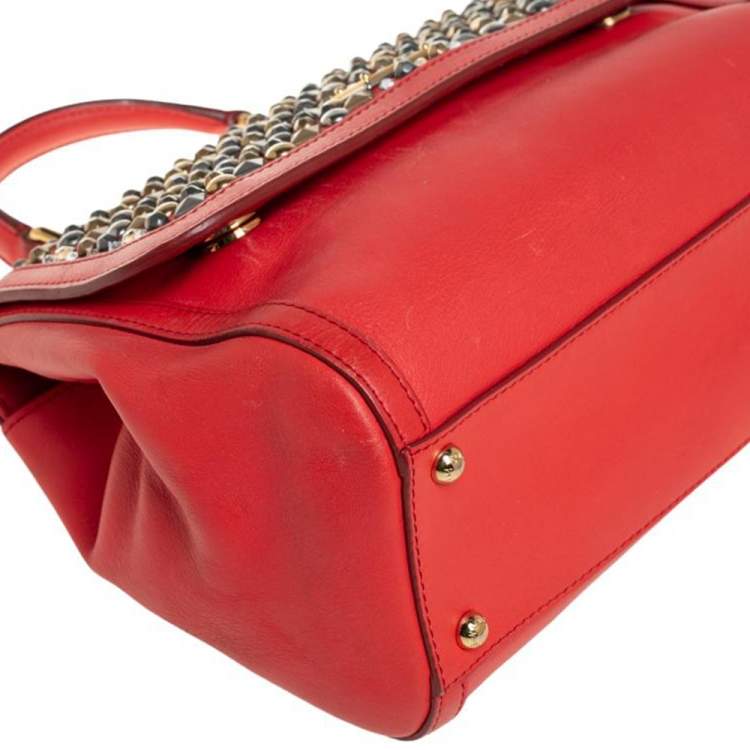 Pre Owned Dolce &Gabbana Orange Leather Embellished Miss Sicily Top Handle Bag